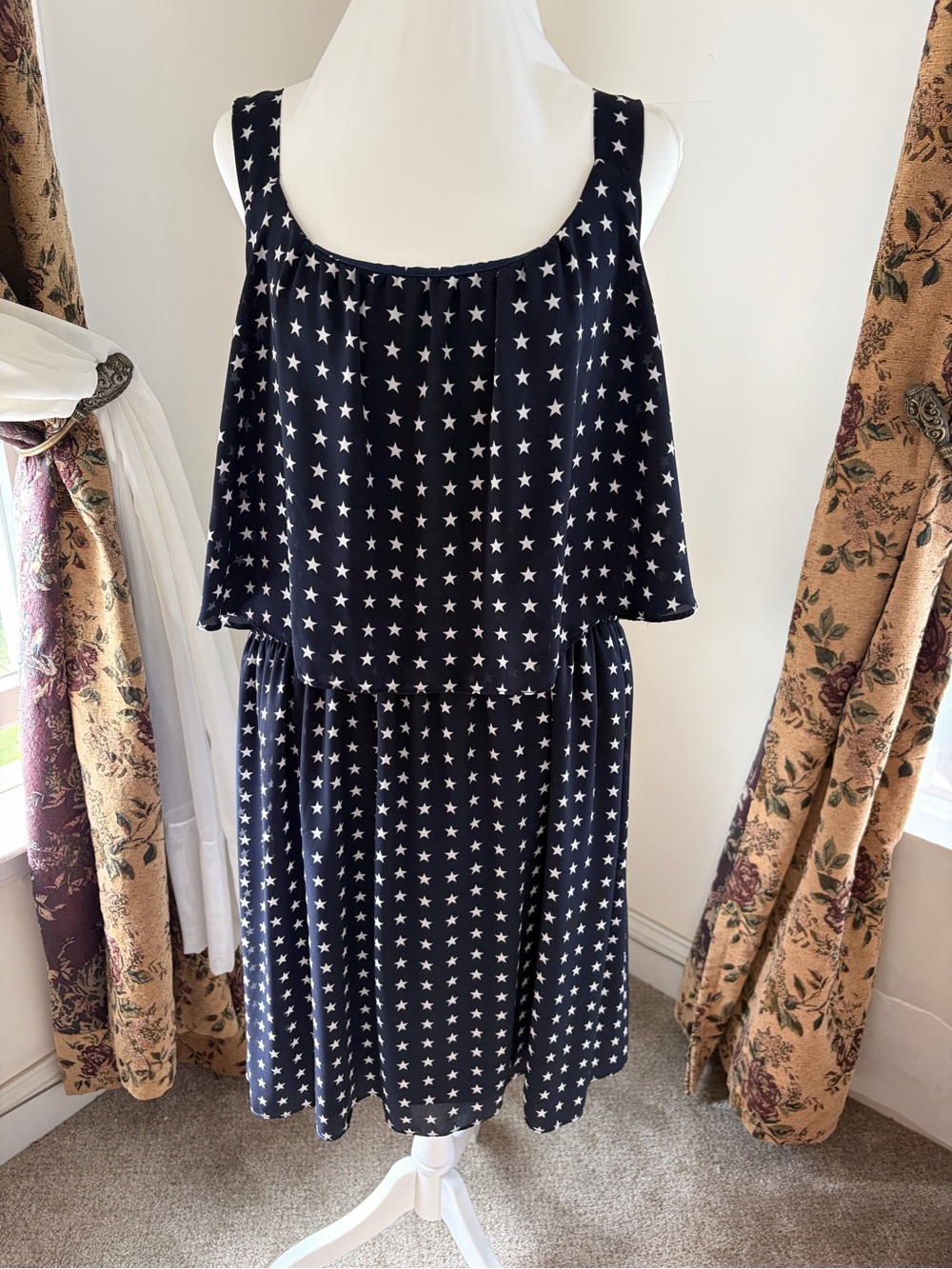 Ing Navy Sleeveless Star-Print Midi Dress